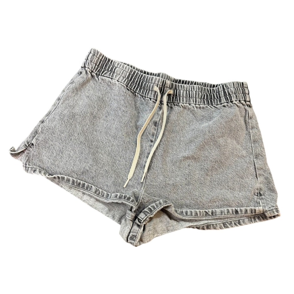 PACSUN Womens M Gray Acid Wash Denim Shorts Drawstring Elastic Waist Casual